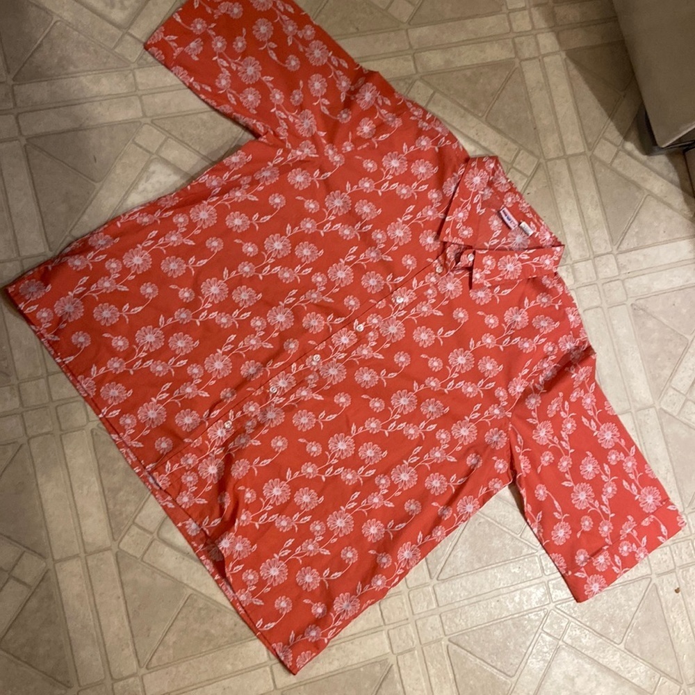 Coral Floral short sleeve button up